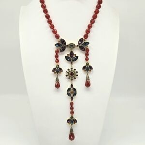Heidi Daus Genuine Carnelian and Swarovski Crystal Hidden Front Closure Necklace